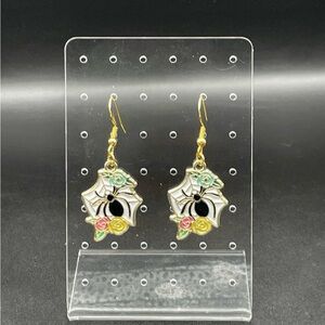 Spider Web Earrings with Floral Accents